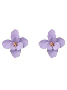 Light Purple Gold Large Flower Stud Earrings